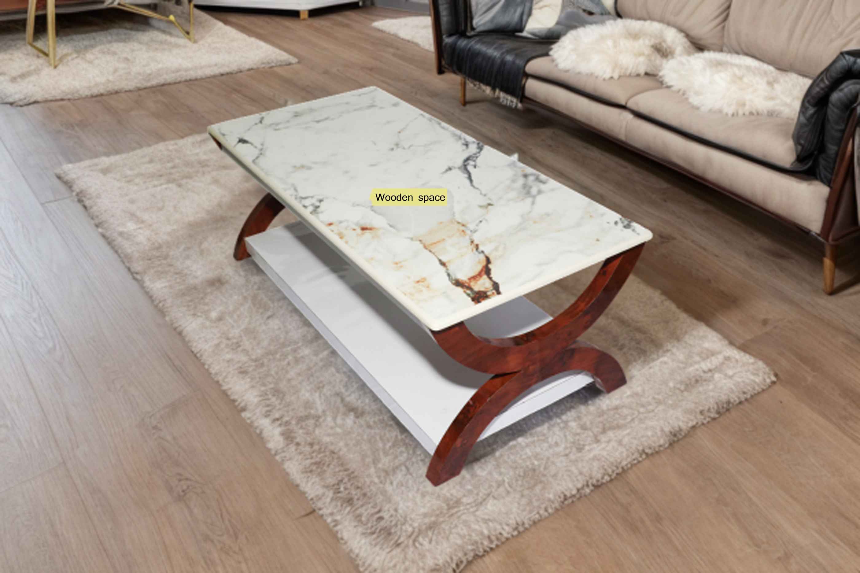 Wooden Space Marble Top Center Table