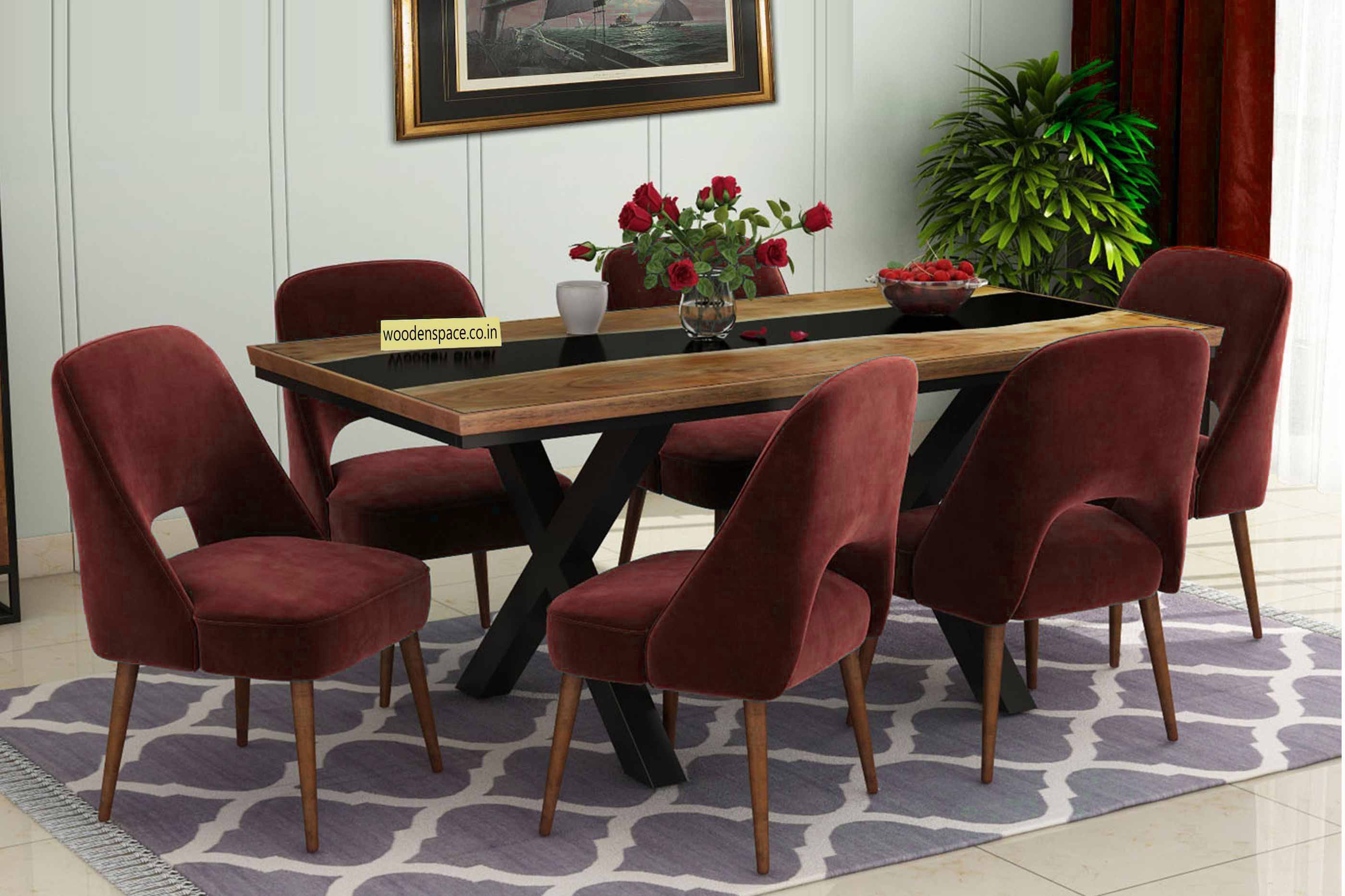 Red diamond 6 seater dining table set
