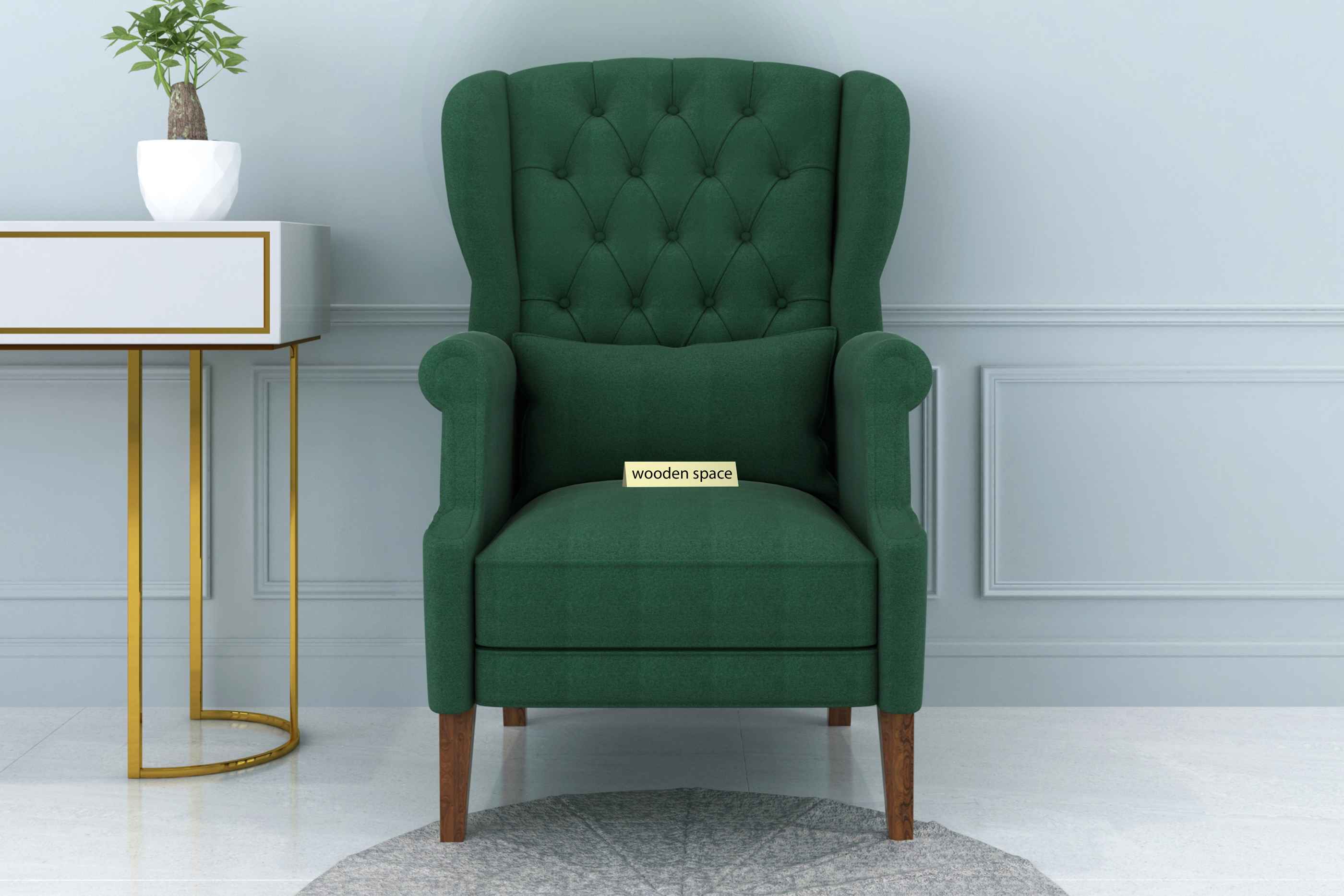 Wooden Space Classsic High Back Green Chair