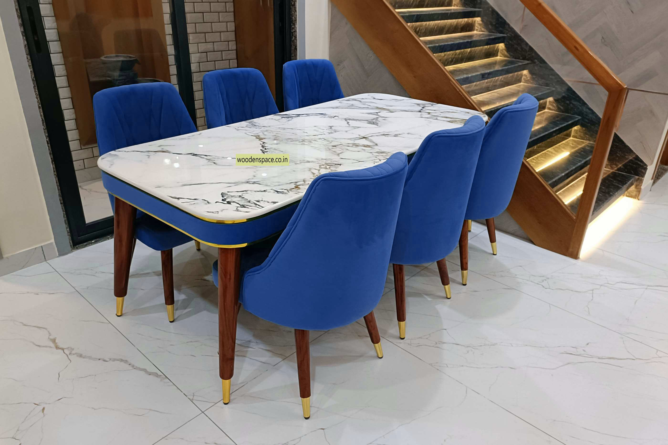 Island Blue 6 Seater Dining Table Set