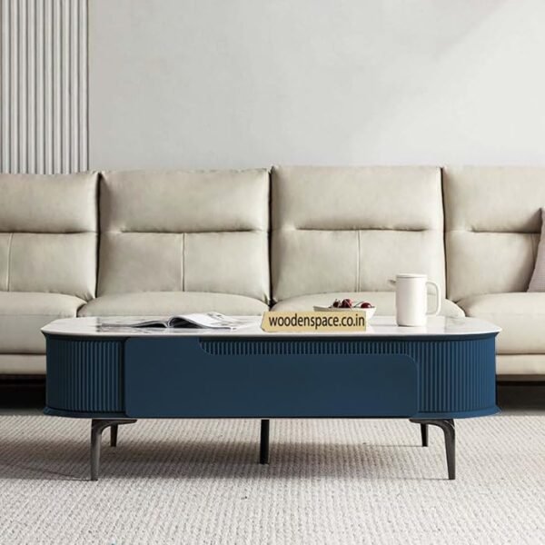 WOODEN SPACE Premium Marble-Top Wooden Center Table for Living Room | Iron Legs | PVD Coating | Modern Entryway Furniture | Coffee Table - 42X24X18