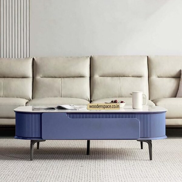 WOODEN SPACE Premium Marble-Top Wooden Center Table for Living Room | Iron Legs | PVD Coating | Modern Entryway Furniture | Coffee Table - 42X24X18