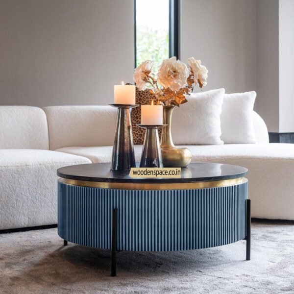WOODEN SPACE Premium Luxury Marble-Top Coffee Table with Iron Legs & PVD Coating | Modern Wooden Center Table for Living Room & Entryway